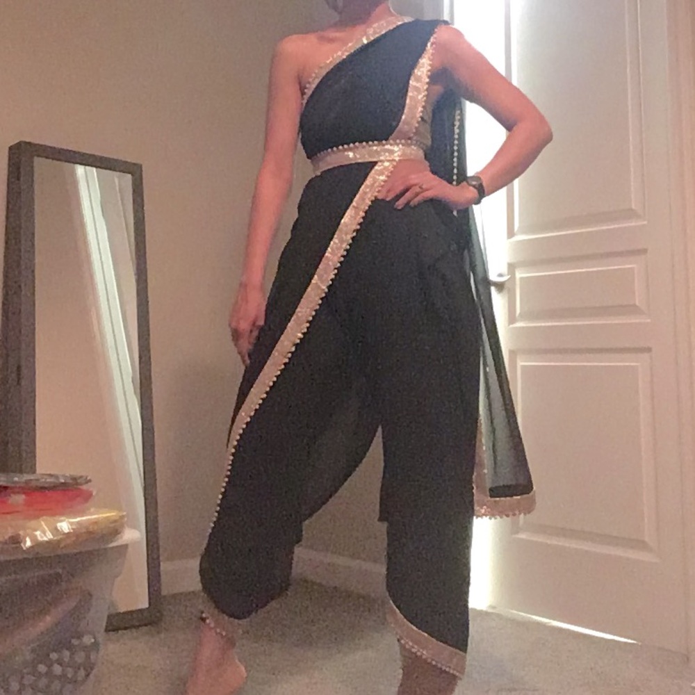 Black and gold saree